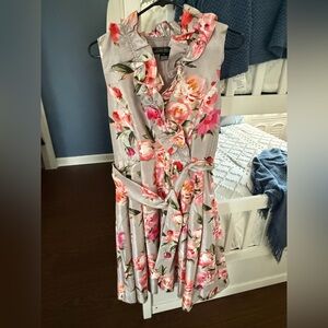 Jessica Howard Pink and Gray Floral Midi Dress